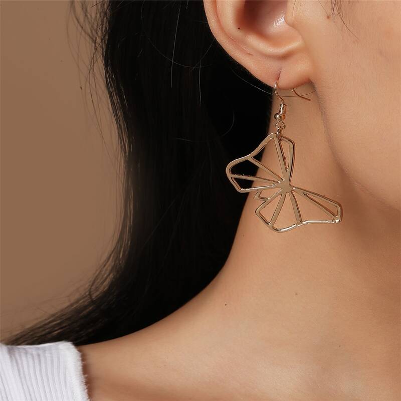 

Metal Butterfly Drop Earrings, Gold