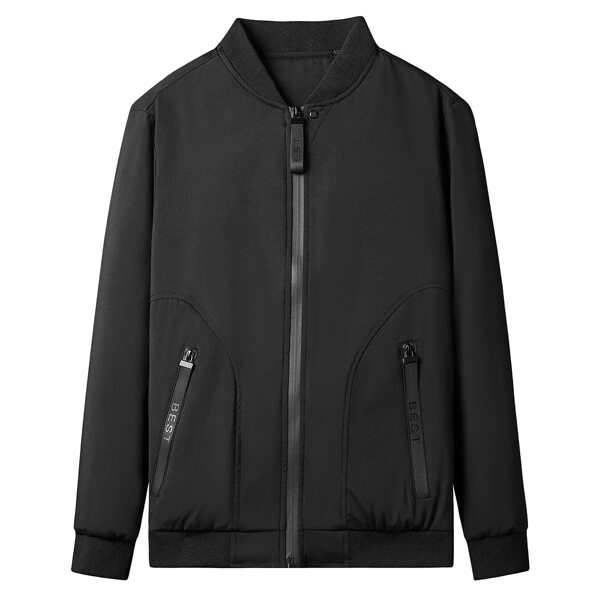 

Men Slant Pocket Zip Up Bomber Jacket, Black