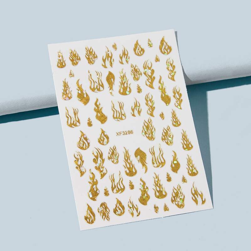 

1sheet Fire Pattern Nail Art Sticker, Gold