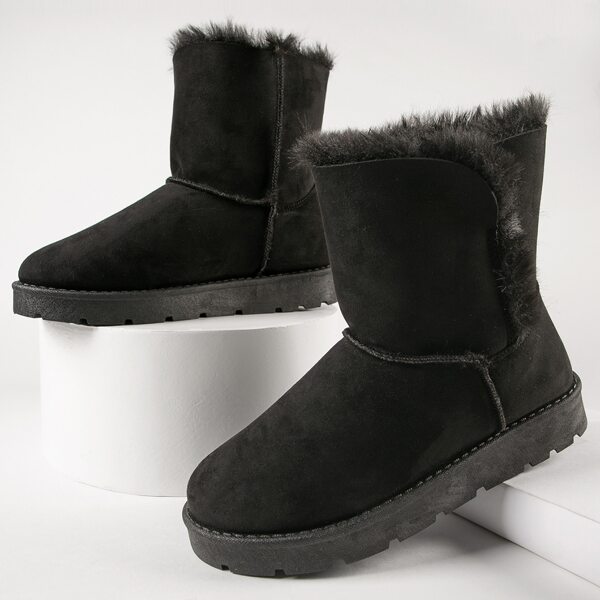 

Faux Fur Trim Vegan Suede Boots, Black