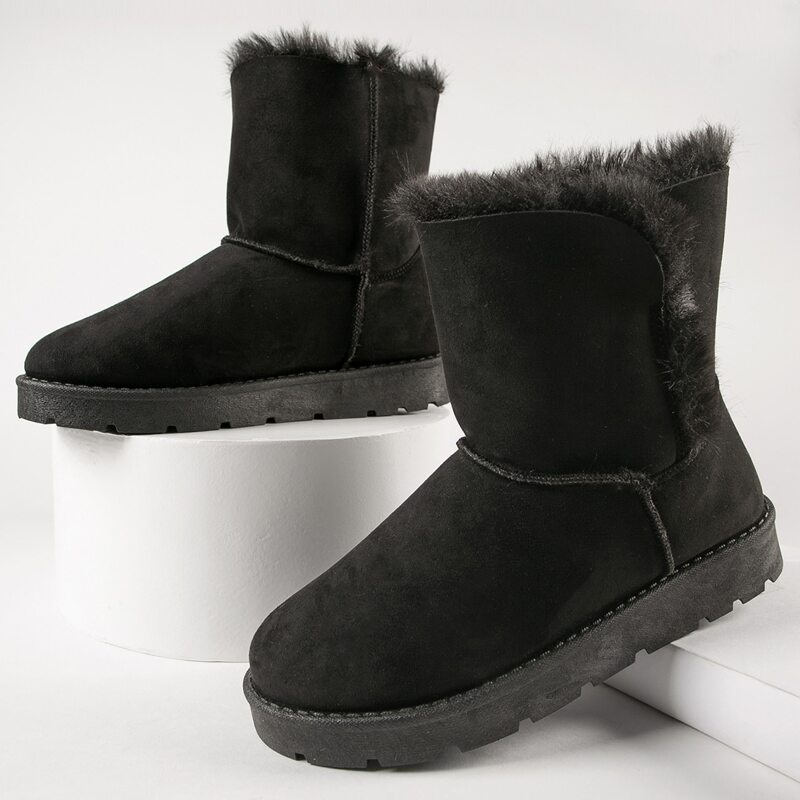 

Faux Fur Trim Vegan Suede Boots, Black