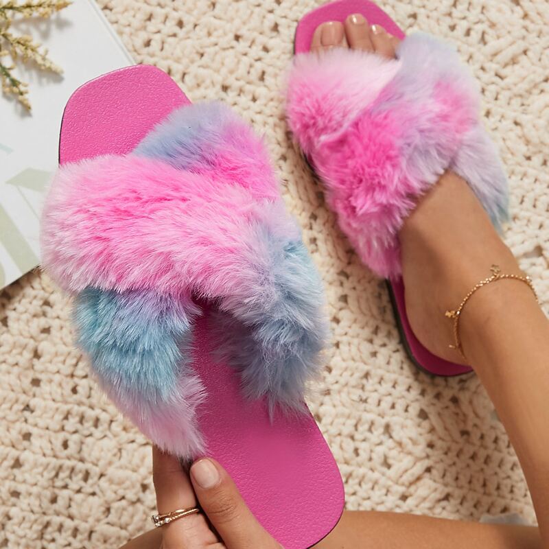 

Plush Tie-Dye Slide Sandals, Multicolor