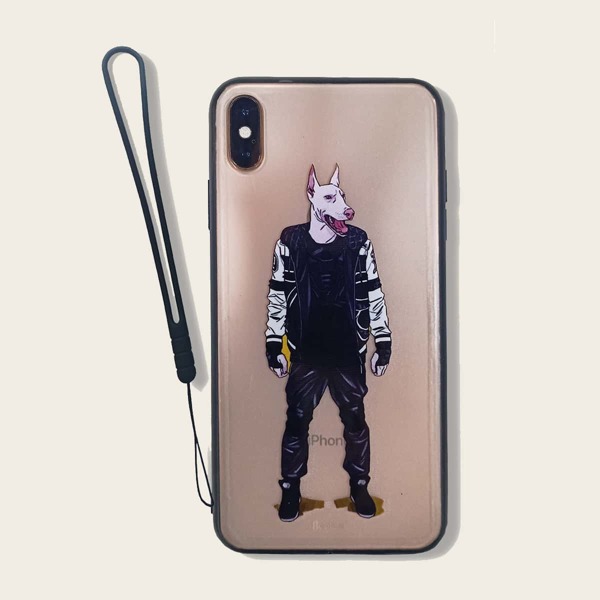 

Cartoon Graphic iPhone Case With Lanyard, Multicolor