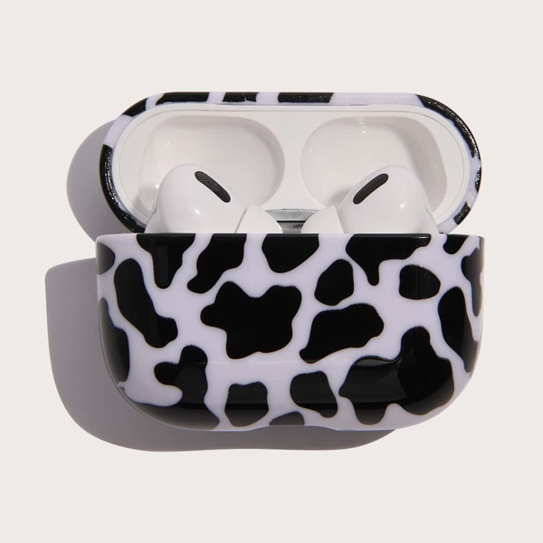 

Cow Print Clear Airpods Case, Black and white