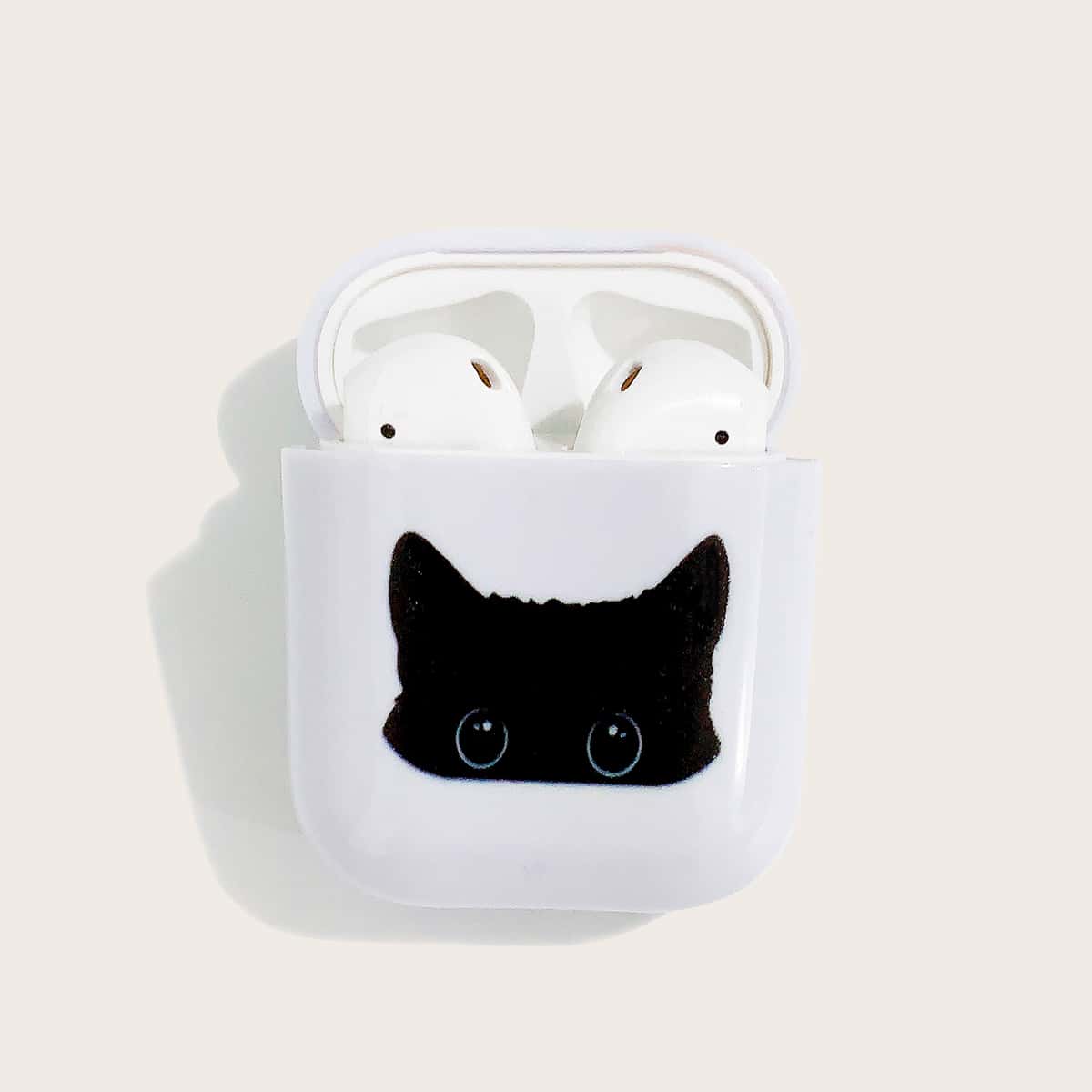 

Cartoon Cat Print Airpods Case, White