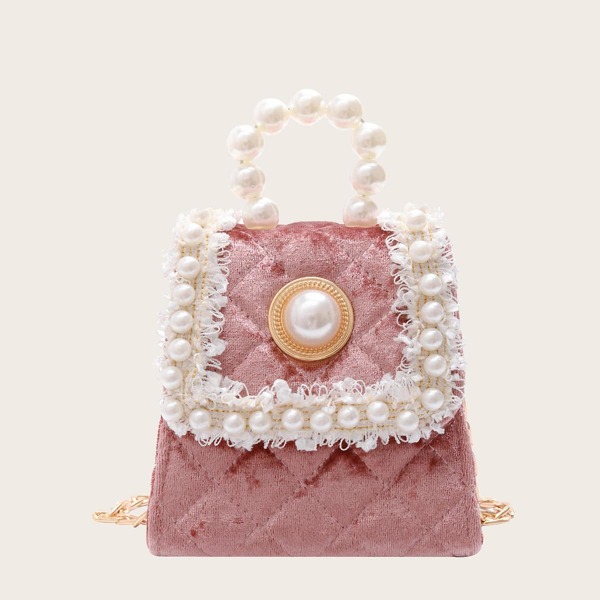 

Girls Faux Pearl Decor Satchel Bag, Pink