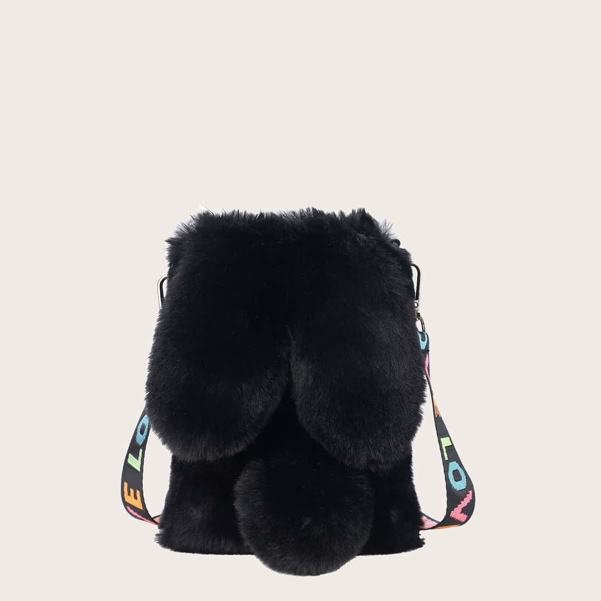 

Cartoon Rabbit Design Fluffy Crossbody Bag, Black