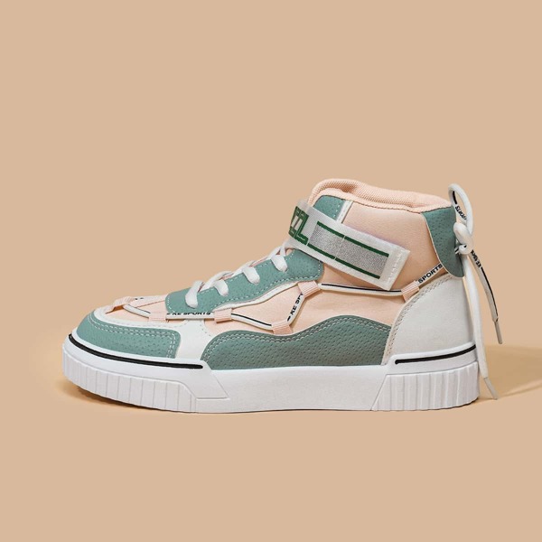 

Color Block Velcro Strap High Top Sneakers, Pink
