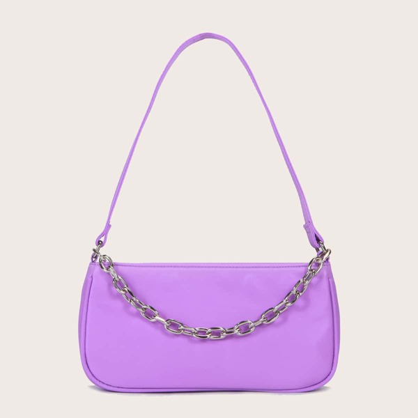 

Chain Decor Baguette Bag, Purple