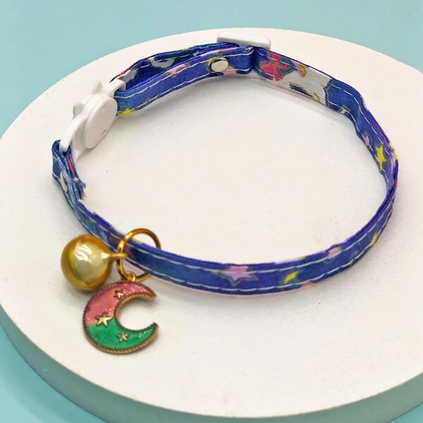 

1pc Moon & Bell Charm Cat Collar, Multicolor