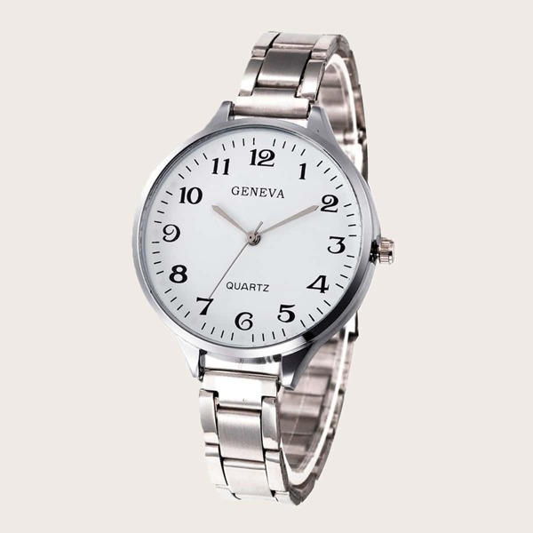 

1pc Round Stainless Steel Strap Quartz Watch
