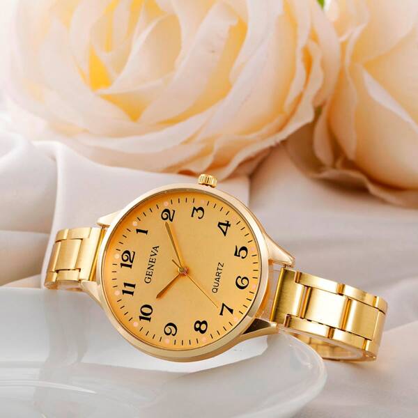 

1pc Round Stainless Steel Strap Quartz Watch