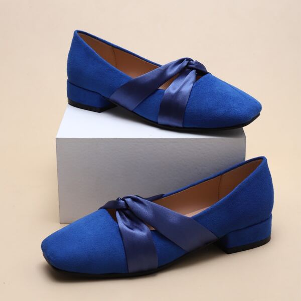 

Square Toe Twist Strap Decor Loafers, Blue