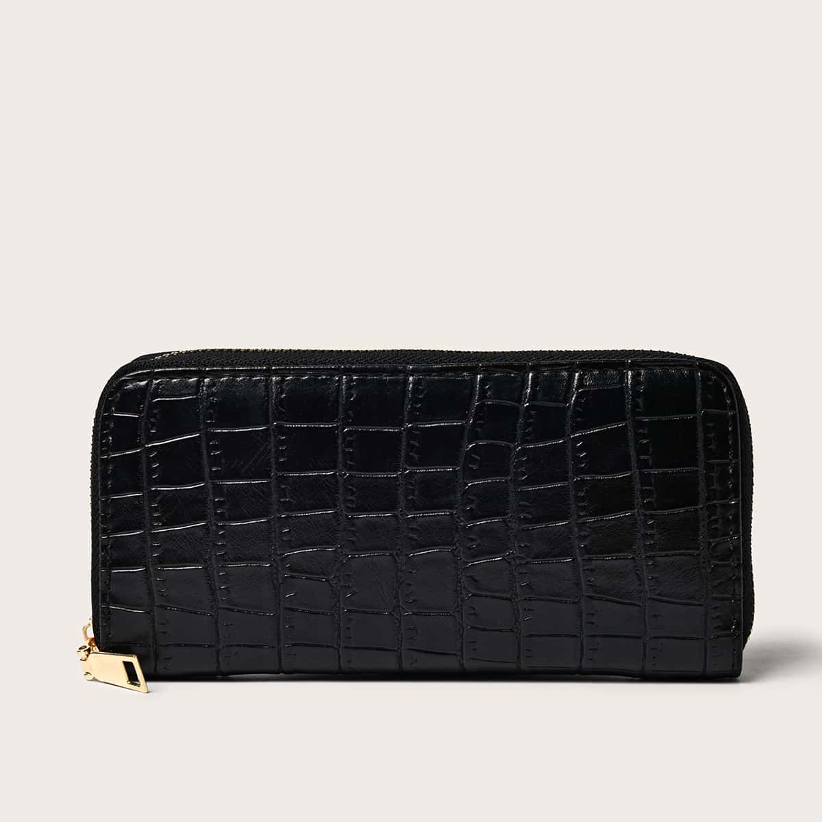 

Croc Embossed Long Purse, Black