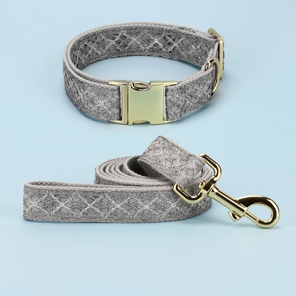 

1pc Metal Buckle Dog Collar & 1pc Leash, Grey