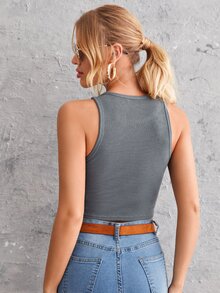 SHEIN EZwear 羅紋針織短版背心上衣 - 灰色 - 查看 2