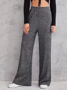 SHEIN 羅紋寬腿褲子 - 深灰色 - 查看 1