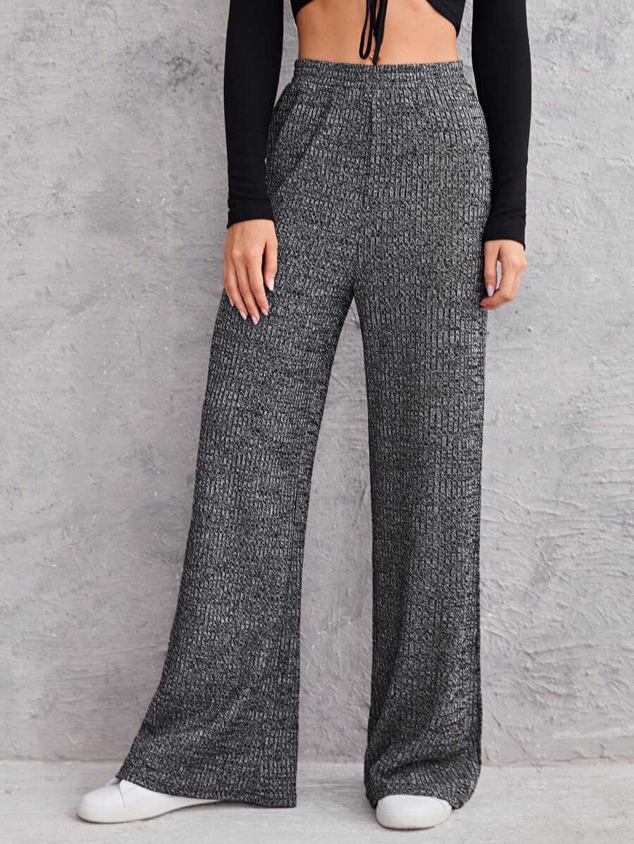 SHEIN 羅紋寬腿褲子 - 深灰色 - 查看 1