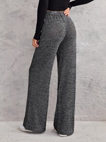 SHEIN 羅紋寬腿褲子 - 深灰色 - 查看 2