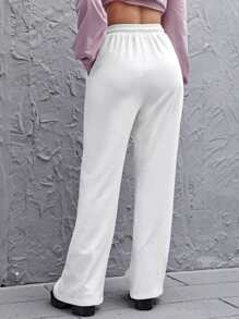SHEIN EZwear Solid Drawstring Waist Trousers - White - View 2