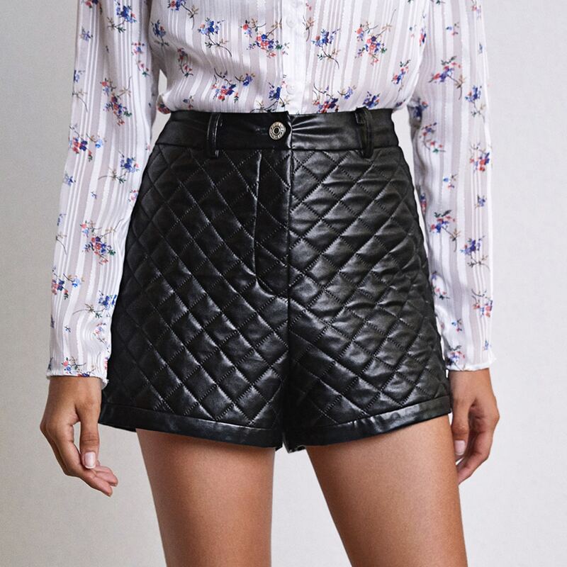 

Quilted PU Leather Shorts, Black