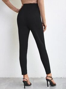 SHEIN Privé Double Button Solid Skinny Pants