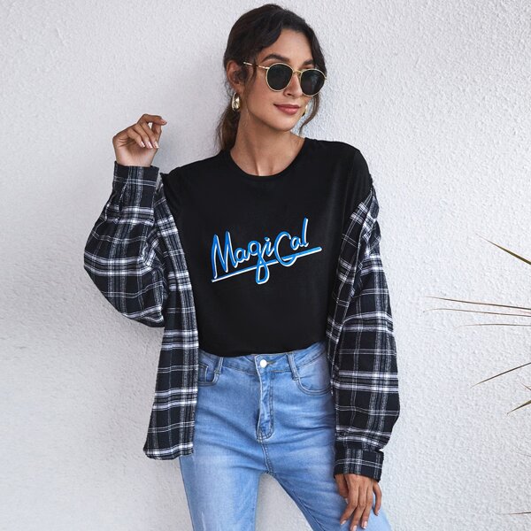

Letter Graphic Round Neck Tee, Black