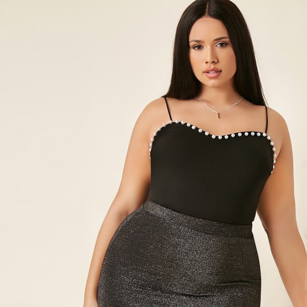 

Plus Pearls Beaded Cami Top, Black