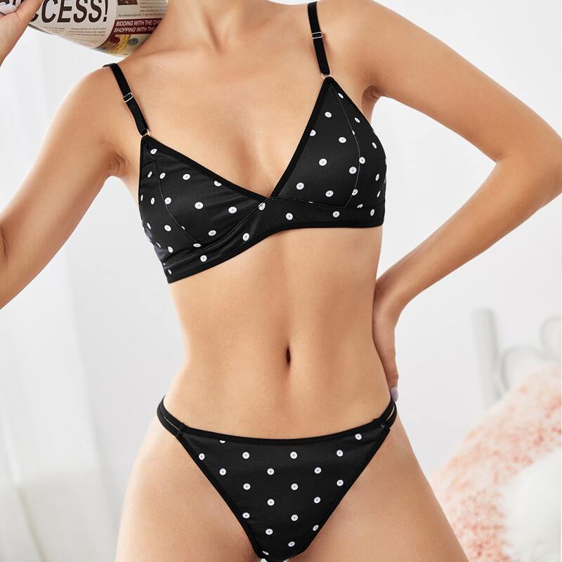 

Polka Dot Lingerie Set, Black