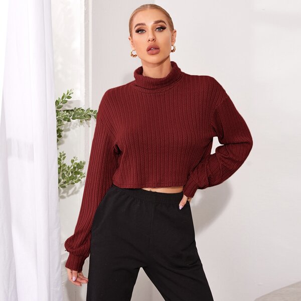 

Funnel Neck Drop Shoulder Tee, Burgundy