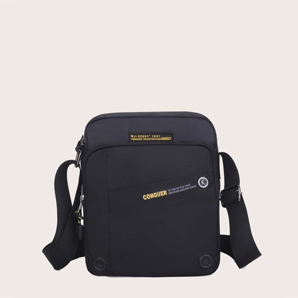 

Men Letter Graphic Crossbody Bag, Black