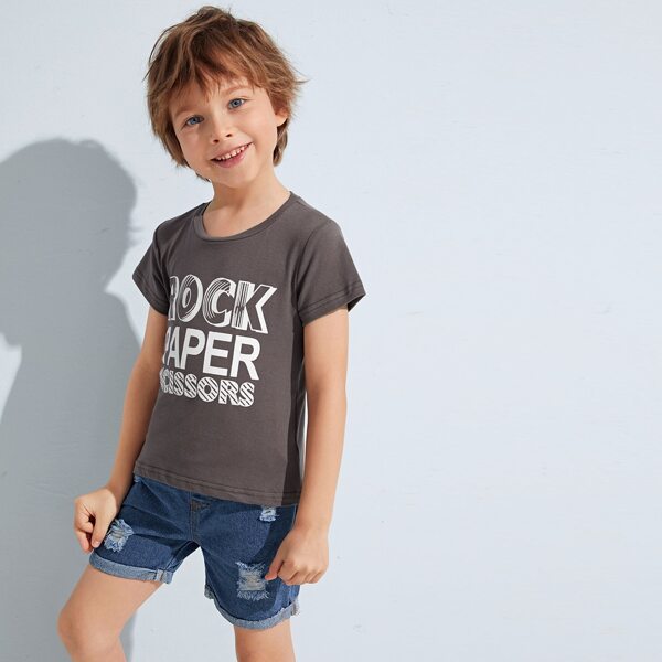 

Toddler Boys Letter Graphic Tee & Ripped Denim Shorts, Multicolor