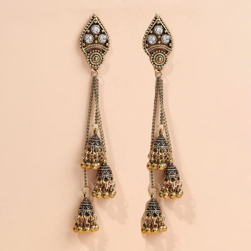 

Jhumka Bell Charm Drop Earrings, Ancient bronze