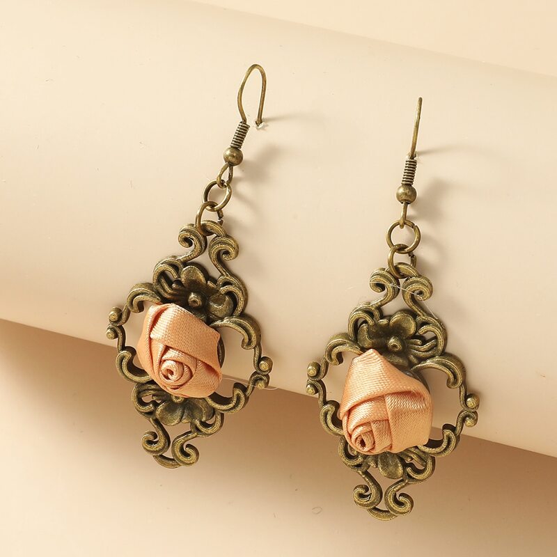

Flower Decor Hollow Out Drop Earrings, Ancient bronze