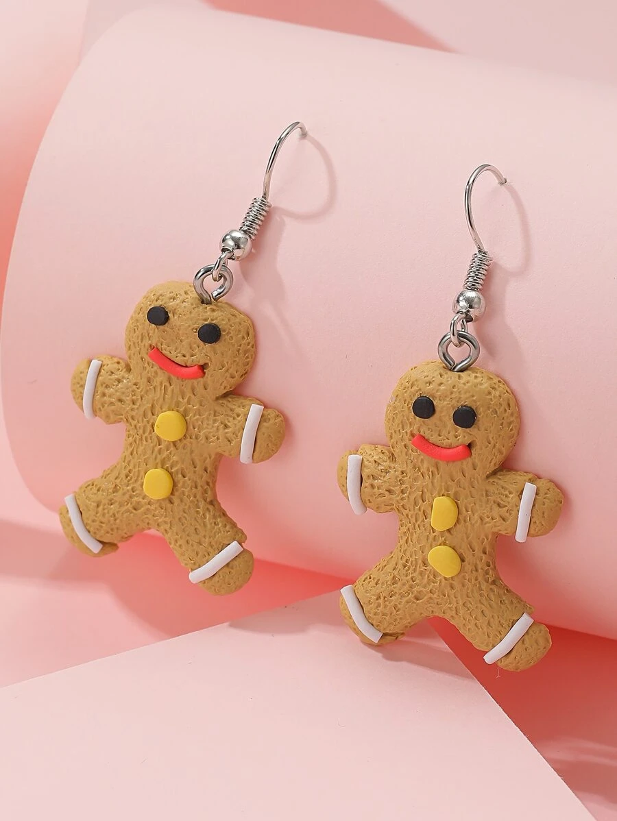 Christmas Gingerbread Man Charm Drop Earrings - Multicolor - View 1