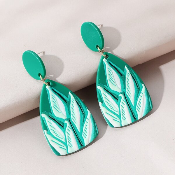 

Geometric Drop Earrings, Green