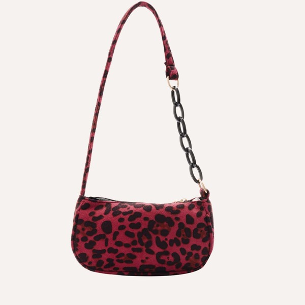 

Leopard Print Baguette Bag, Red