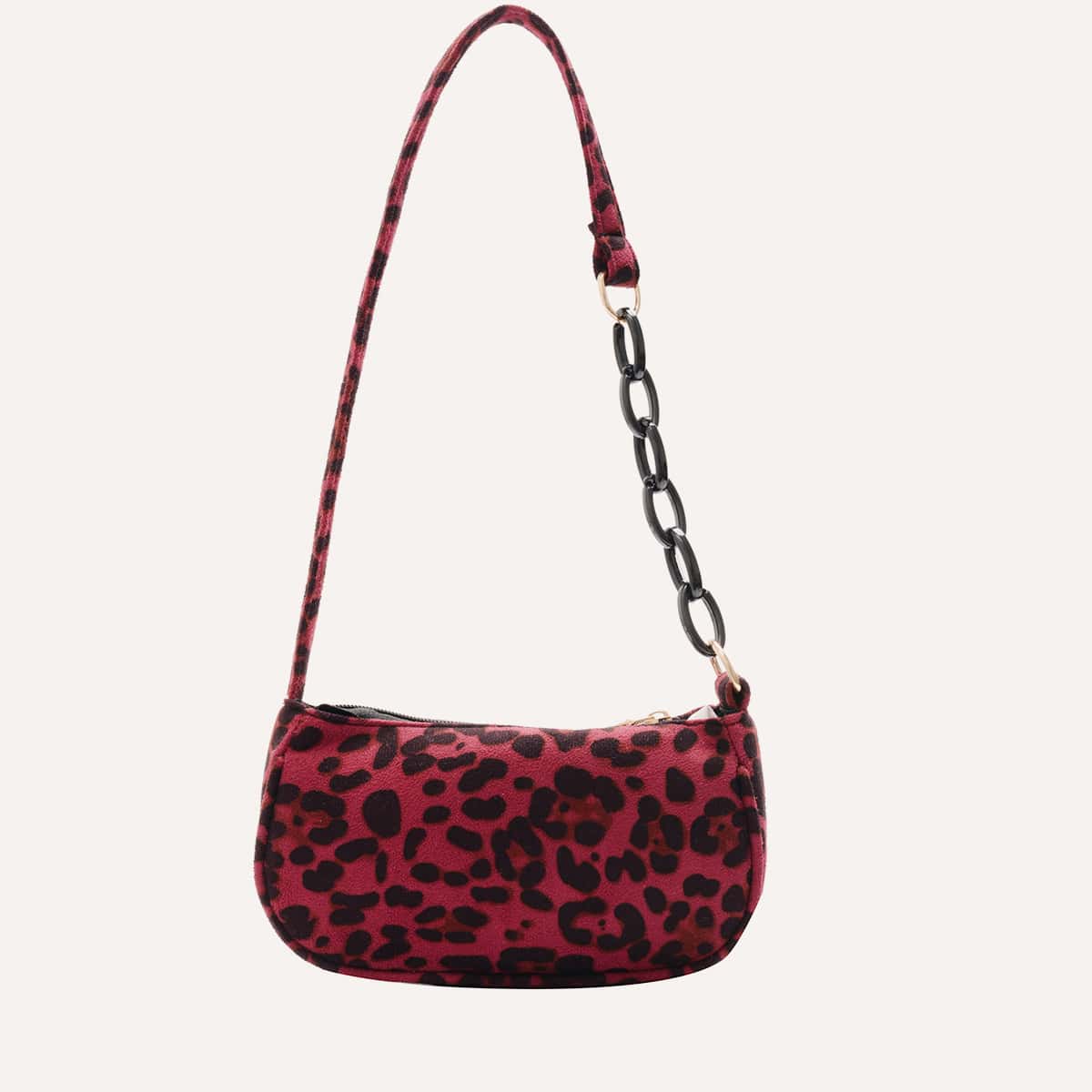 

Leopard Print Baguette Bag, Red