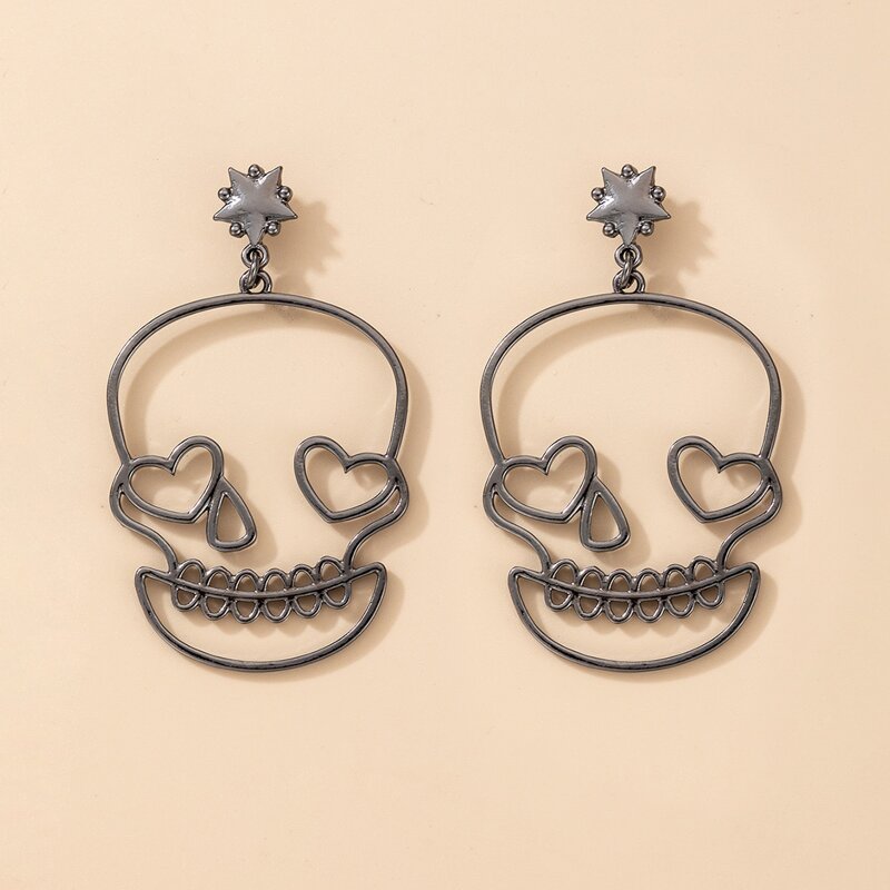 

Halloween Skull Charm Drop Earrings, Gun black