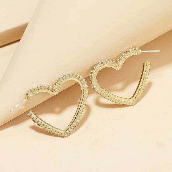 

Rhinestone Decor Heart Design Hoop Earrings, Gold