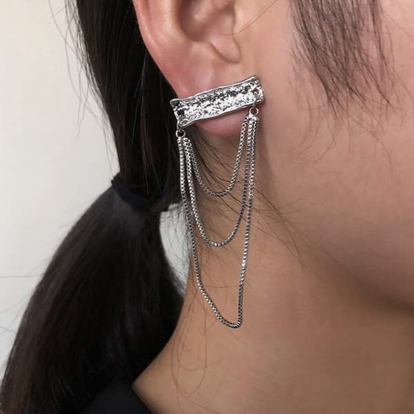 

Metal Chain Decor Drop Earrings, Silver