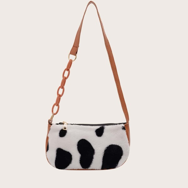 

Fluffy Cow Pattern Baguette Bag, Brown