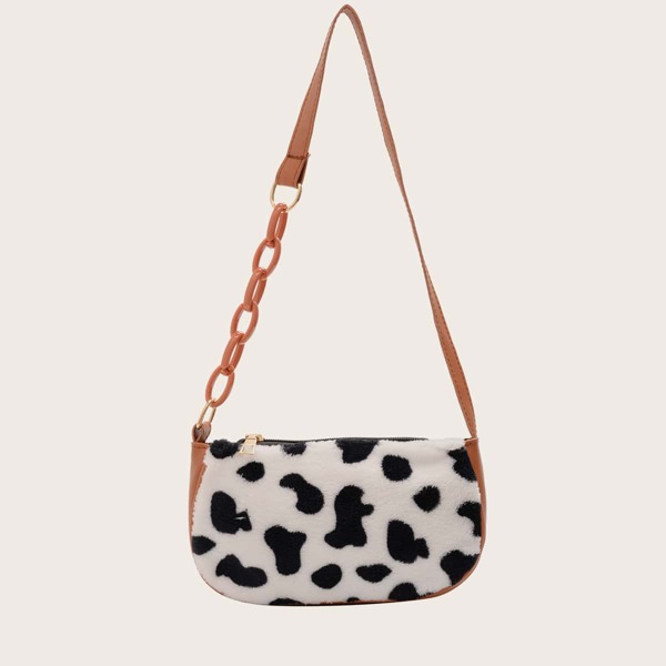 

Fluffy Cow Pattern Baguette Bag, Brown