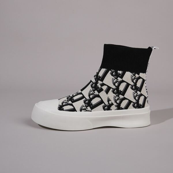 

Letter Graphic Sock Boots, Black and white
