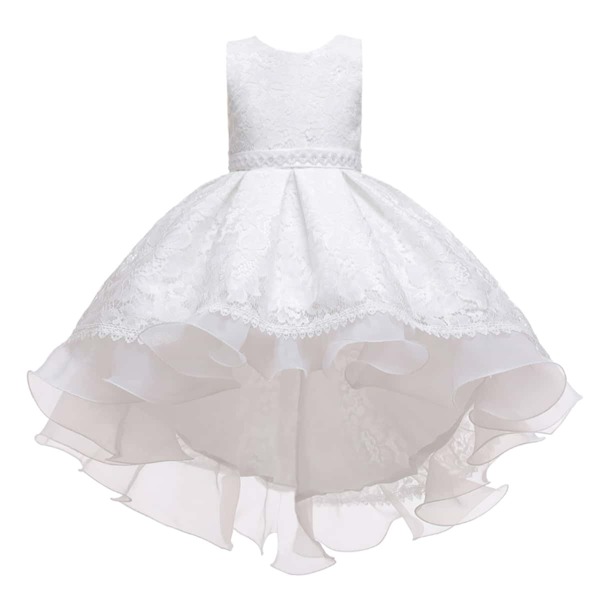 

Girls Contrast Mesh High Low Party Dress, White
