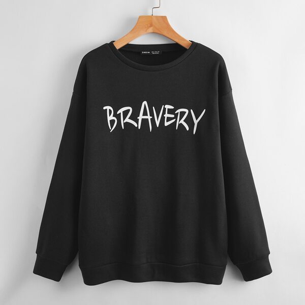 

Drop Shoulder Letter Graphic Pullover, Black