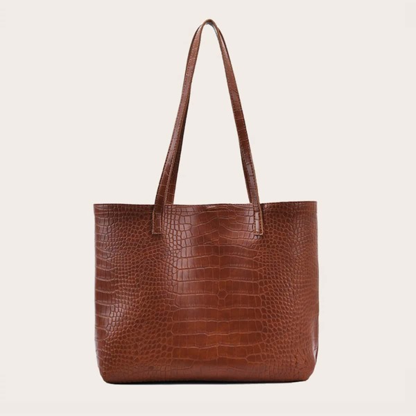 

Croc Embossed Tote Bag, Brown