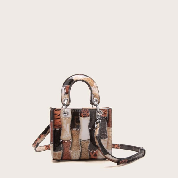 

Color Block Satchel Bag, Multicolor