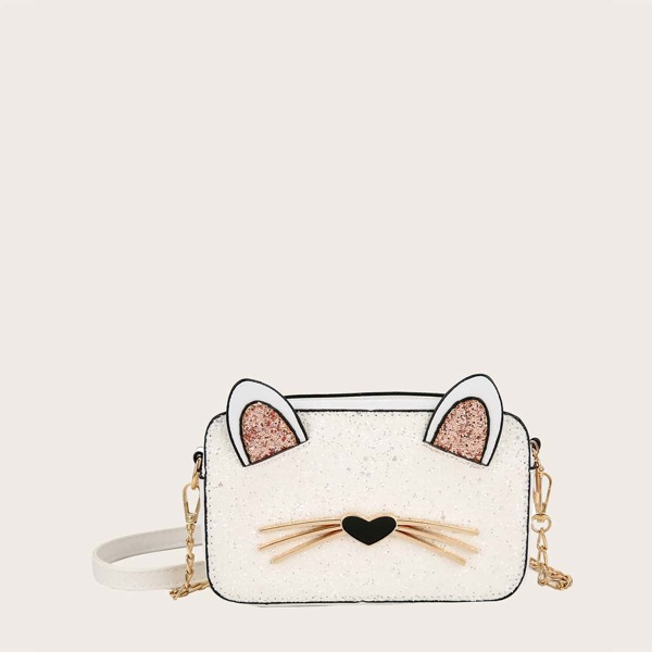 

Girls Glitter Cartoon Design Crossbody Bag, White