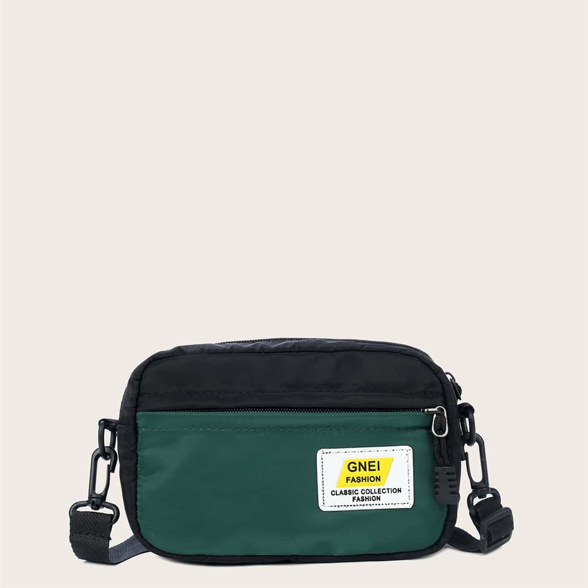 

Letter Patch Color Block Crossbody Bag, Black